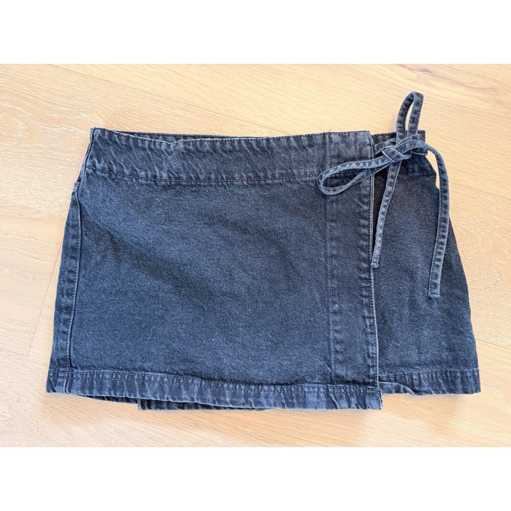 Cotton On Retro Black Side Tie Denim Wrap Skirt Size 8